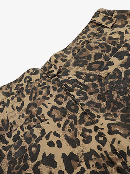 Retro Cheetah Print Pocket Drawstring Cropped Jorts 