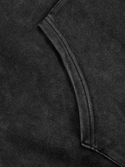 Vintage Washed Panel Construction Zip-Up Hoodie