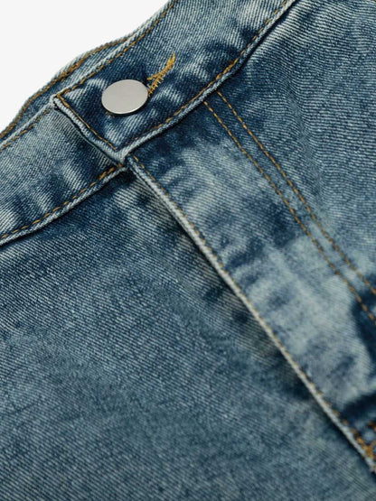 Denim Wide-Leg Biker Shorts with Striped Panel Design?