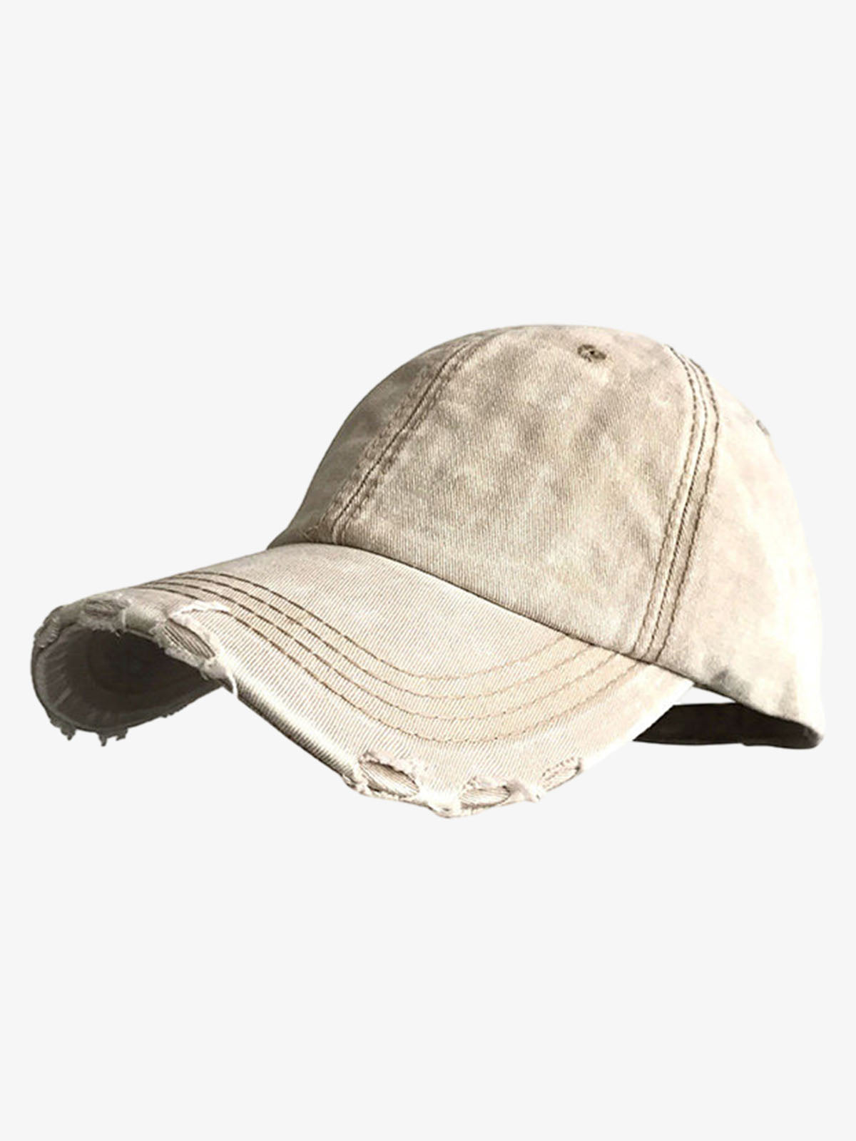 Distressed Cotton Baseball Cap with Frayed Brim and Vintage Wash Finish?