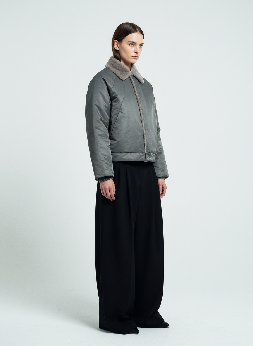 Deconstructed Patchwork Fur Collar Bomber Jacket