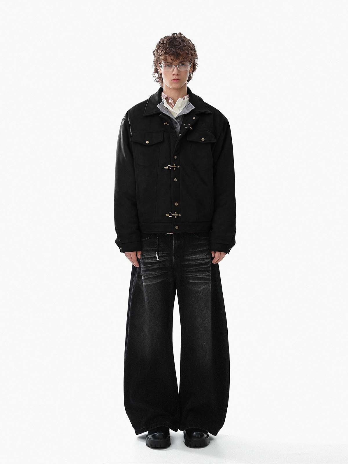 Retro Suede Asymmetric Buckle Design Down Jacket