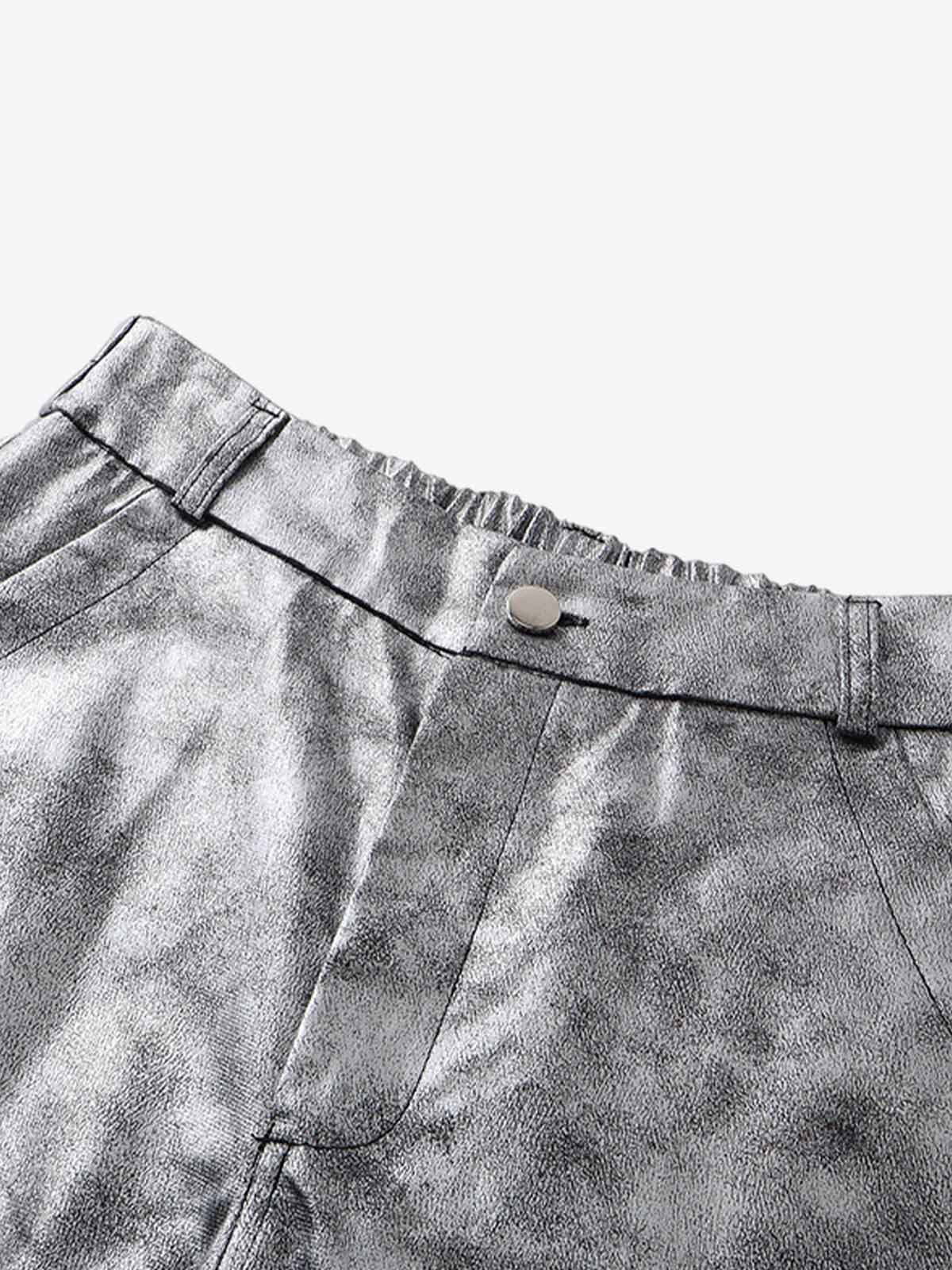 Retro Silver Loose Metallic Straight Pants 