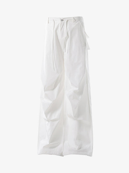 Vintage Drawstring Draped Embroidered Wide Leg Pants 