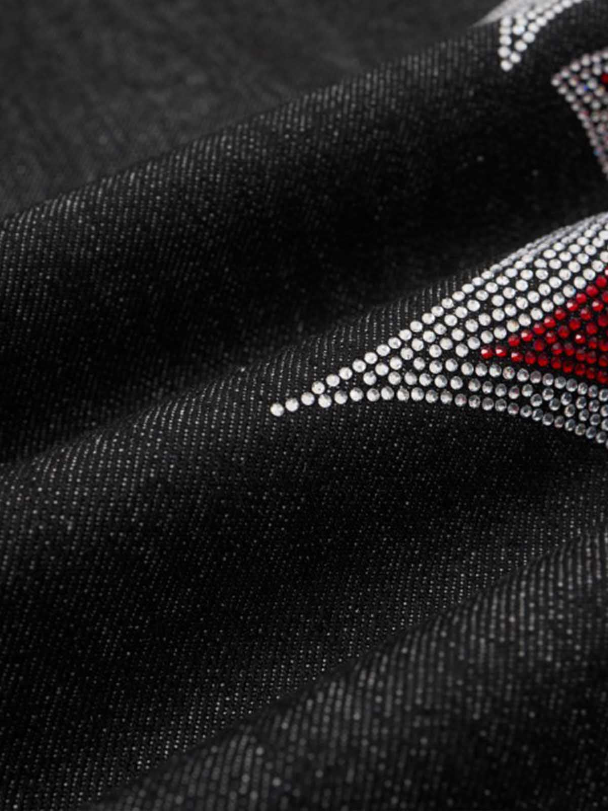 Denim Wide Leg Pants with Red Embroidery Design for Women Fashion Streetwear 