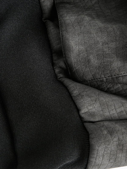 Patchwork Faux Leather Hooded Two-Piece Jacket 