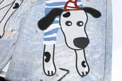 Denim Wide Leg Jeans with Dalmatian Print and Studs, Distressed Design for Streetwear Fashion?