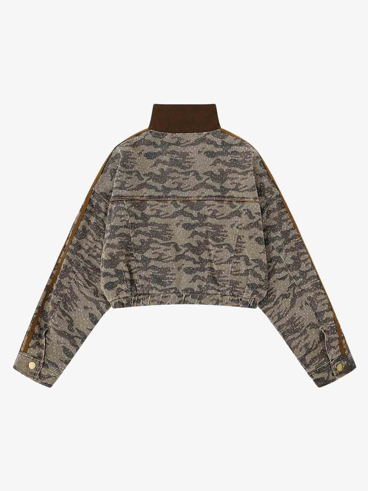 Camouflage Print Stand Collar Cropped Jacket