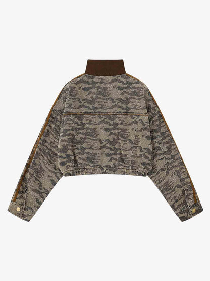 Camouflage Print Stand Collar Cropped Jacket