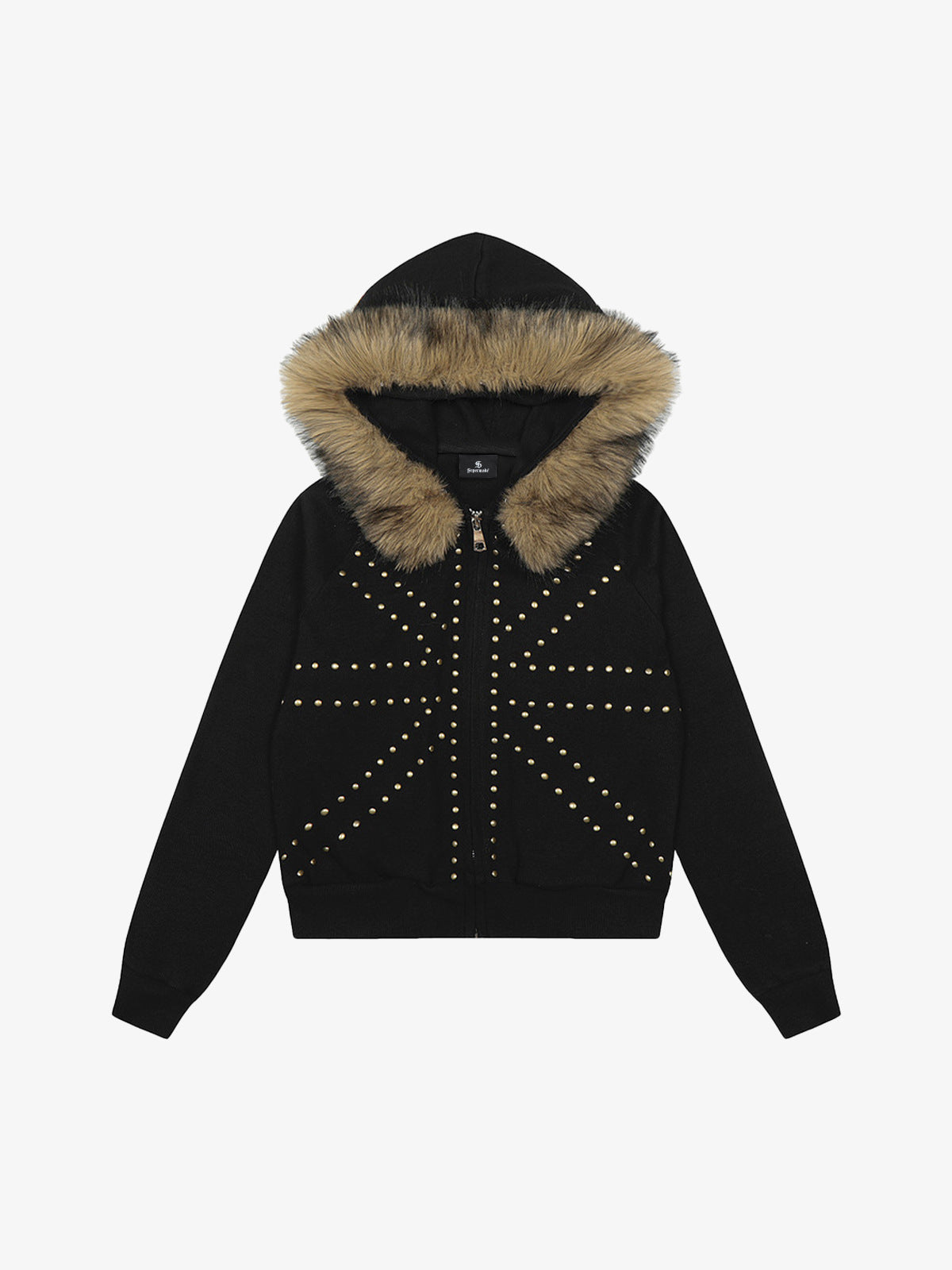 Studded Detachable Fur Hooded Jacket