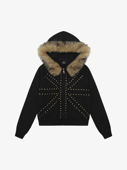 Studded Detachable Fur Hooded Jacket