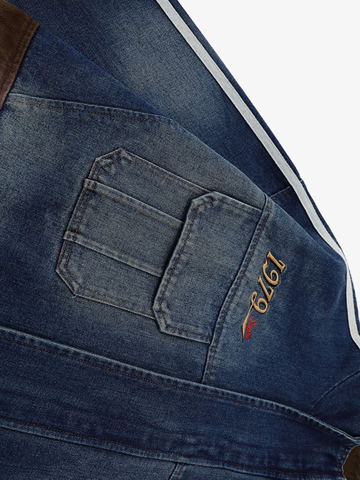 Stylish Denim Jacket with Embroidered Details and Striped Sleeves 