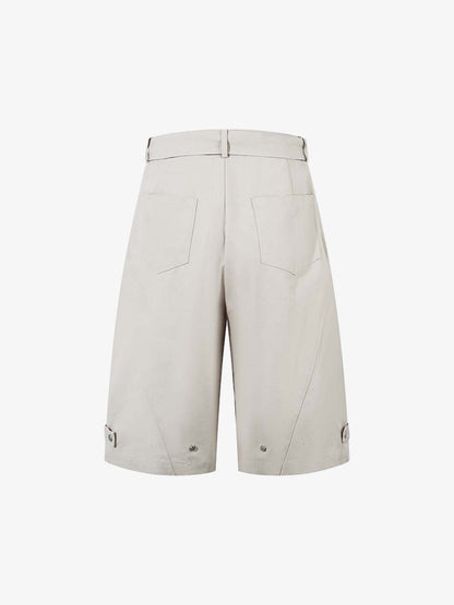 Cotton Blend Tailored Shorts with Side Pockets and Adjustable Cuffs 