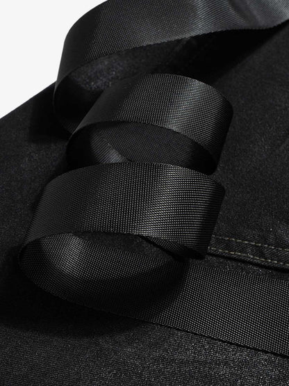 Stylish Black Lace-Up Wide-Leg Jeans for Women - Perfect for Casual and Fashionable Looks 