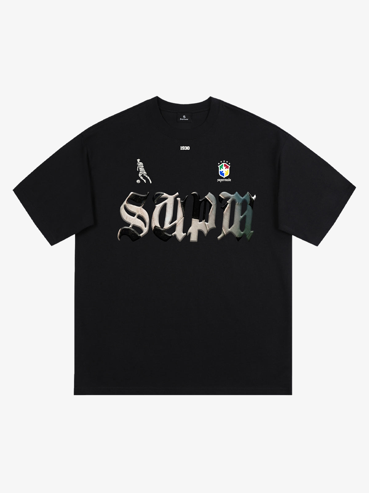 Cotton White Oversized T-Shirt with SUPA Gothic Print and Football Logo Design 