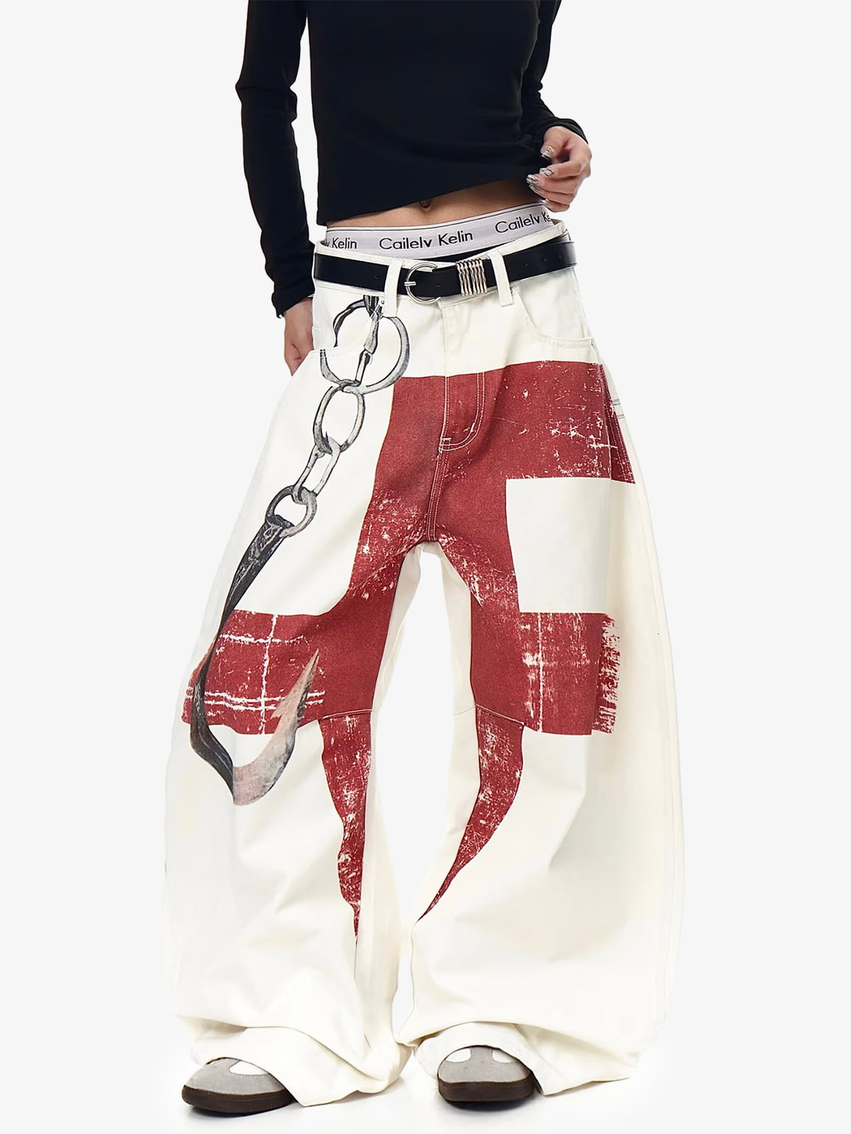 Supermade Retro Distressed Print Heavyweight Canvas Baggy Pants 