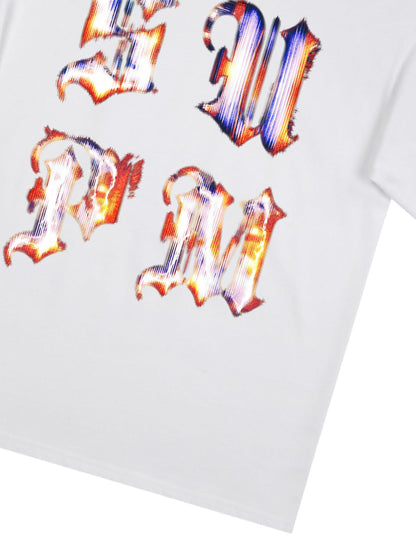 Cotton Logo Letter Design Short-Sleeve T-Shirt - Features Retro Digital Glitch Letter Print, Unisex?