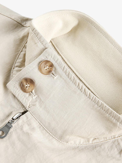 Utility Pleated Sleeve Fold-Over Collar Zip Up Jacket