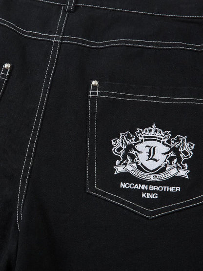 Thesupermade Heavy Contrast Thread Embroidered Multi-button Jeans 