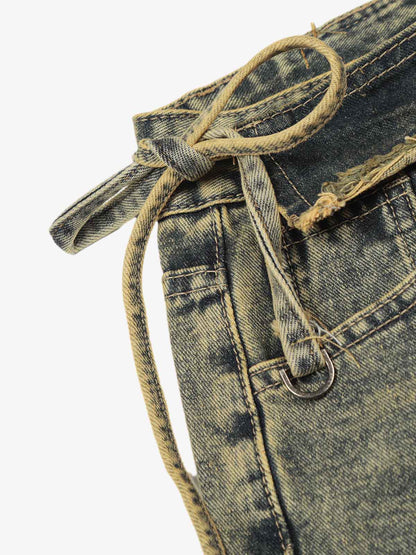 Denim Wide Leg Jeans with High Waist and Frayed Detail for Women 