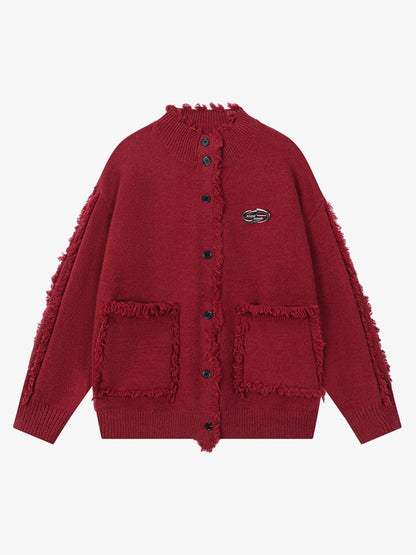 Vintage Frayed Edge Metal Logo Cardigan 