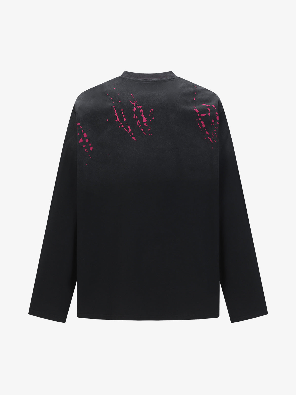 Stylish Black Long Sleeve Top with Pink Splatter Design for Modern Fashionistas 