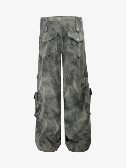 Smoky Dyed Multi-Pocket Tactical Strap Cargo Jeans