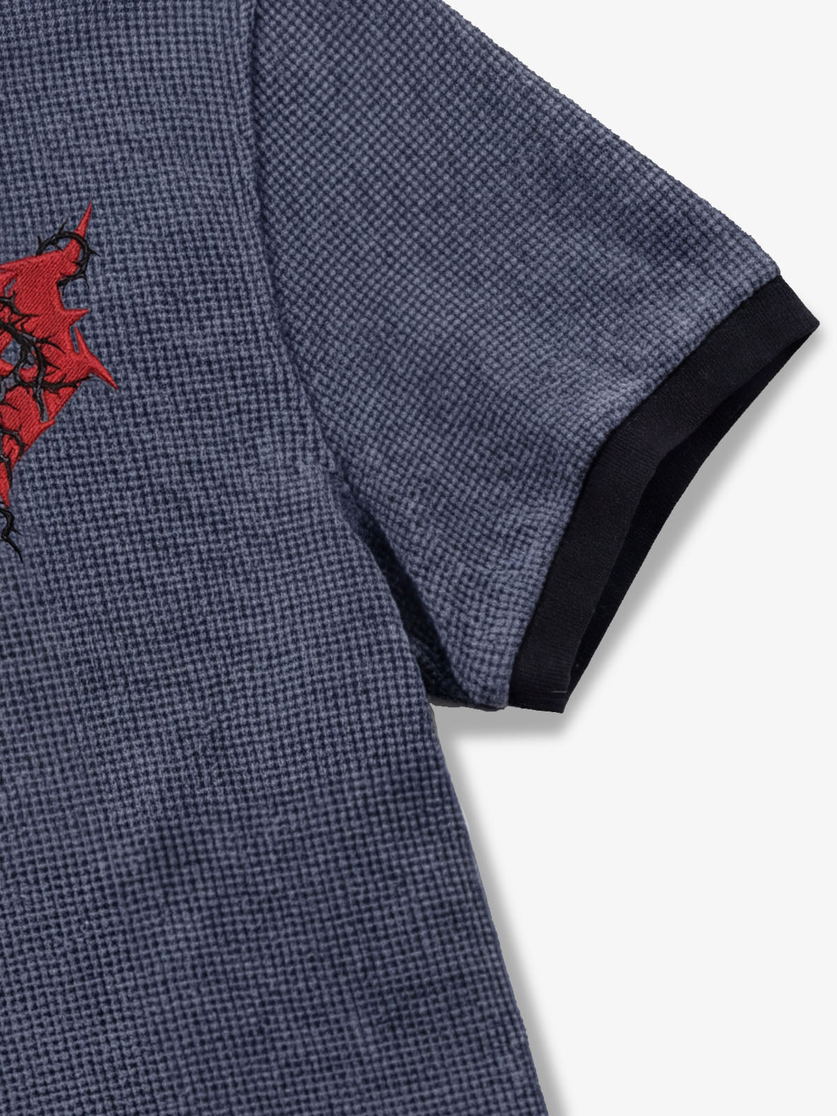 Cotton Blend Textured Polo Shirt with Red Embroidered Logo and Zipper Detail 