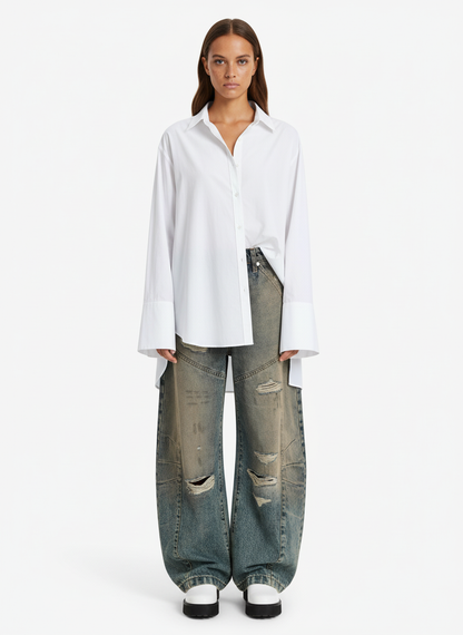 Vintage Mud-Dyed Distressed Barrel Jeans