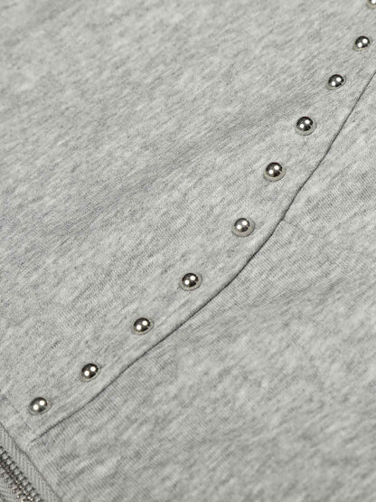 Rivet Detail Fleece Zip Up Hoodie