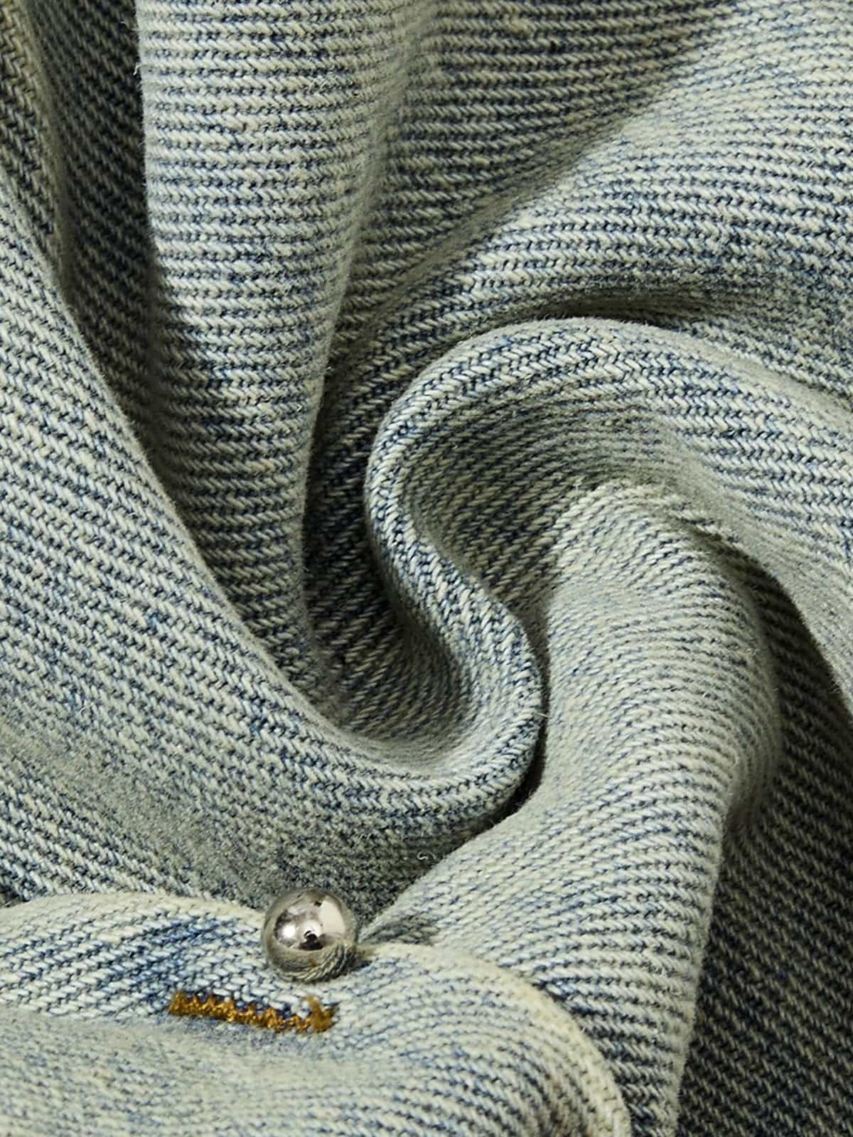 Denim Wide Leg Pants with Distressed Wash and Metal Studs?