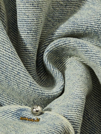 Denim Wide Leg Pants with Distressed Wash and Metal Studs?