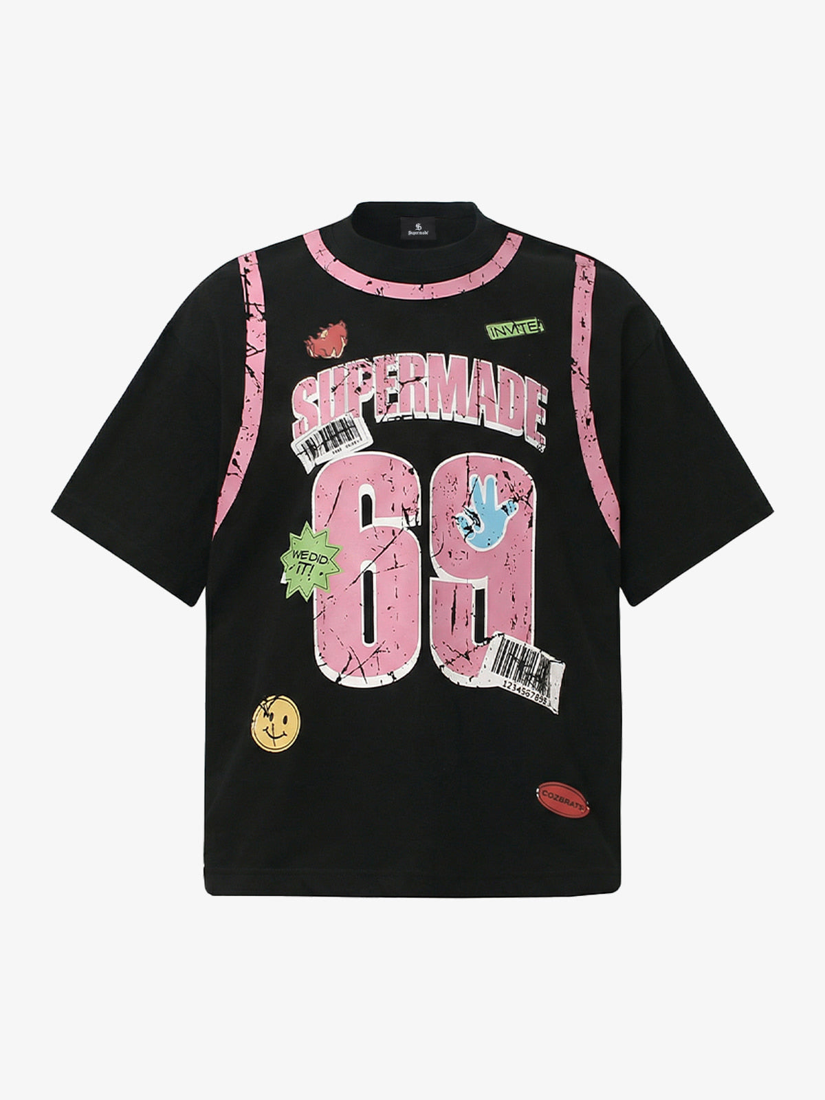 Cotton Oversized Graphic T-Shirt with Vintage Print and Patch Design 