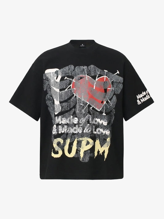 Cotton Blend Drip Print Oversized T-Shirt with Distressed Details 