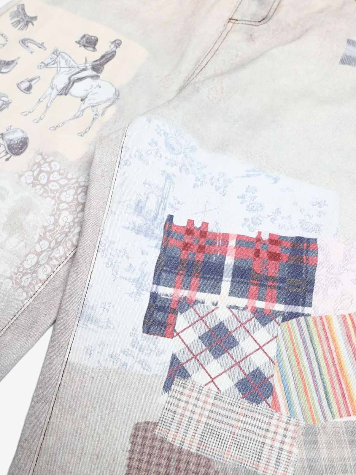 Cotton Patchwork Wide Leg Pants with Equestrian Print and Plaid Details?