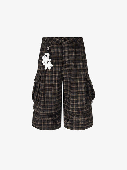 Plaid Cotton Cargo Shorts for Men - Oversized Fit with Multiple Pockets and Elastic Waistband?