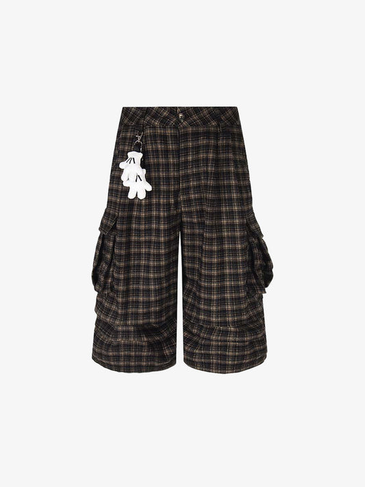 Plaid Cotton Cargo Shorts for Men - Oversized Fit with Multiple Pockets and Elastic Waistband?