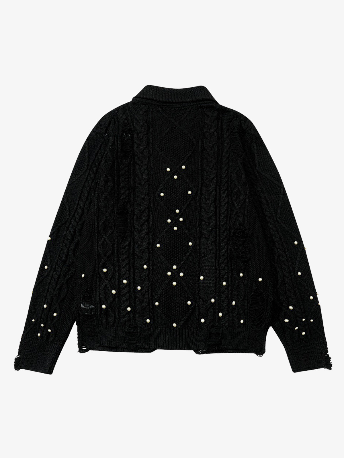 Retro Beaded Crochet Distressed Knit Cardigan 