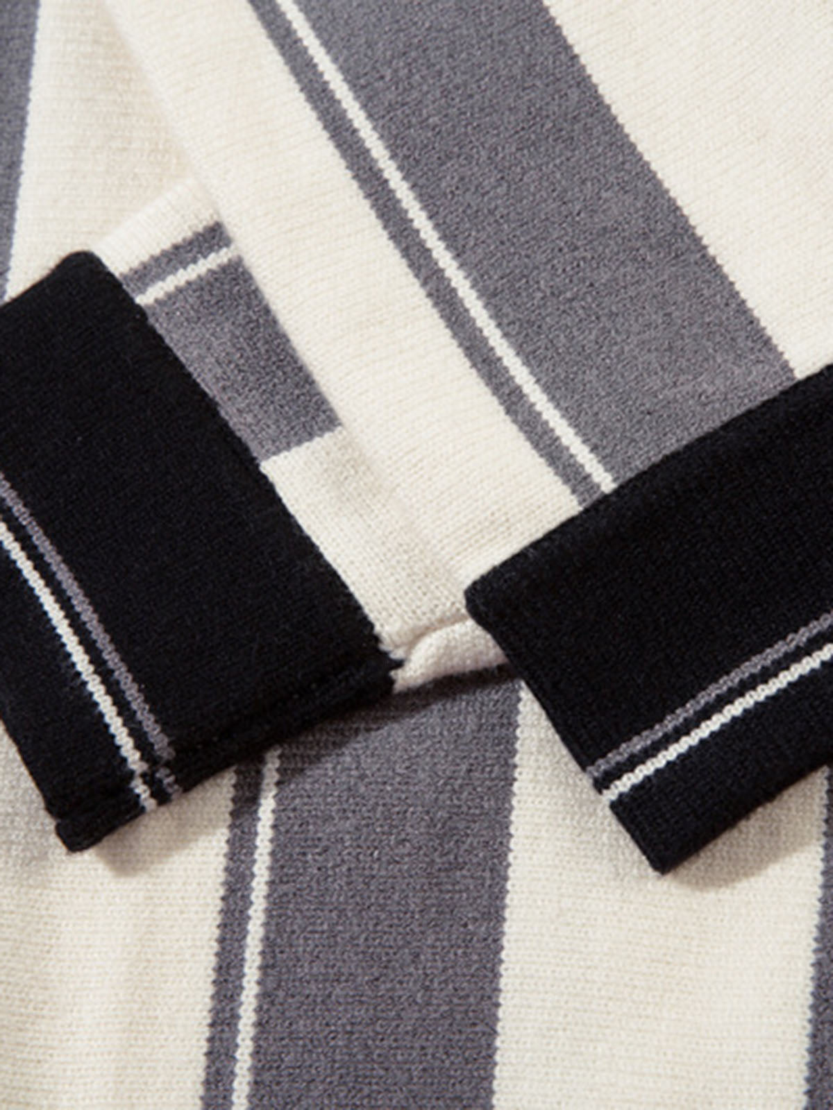 Retro Striped Polo Collar Sports Jersey Knit Sweater 