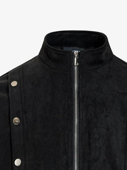 Vintage Stand Collar Metal Button-Structured Bomber Jacket