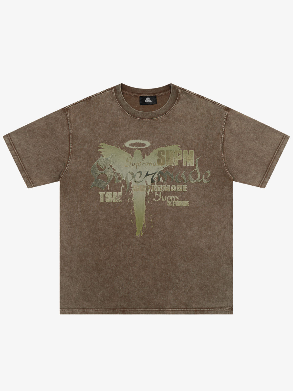 THE SUPERMADE Distressed Graphic Print Oversized T-Shirt with Bold Typography Design 