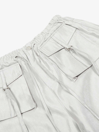 High Street Rivet Pleated Workwear Multi-pocket Casual Pants 