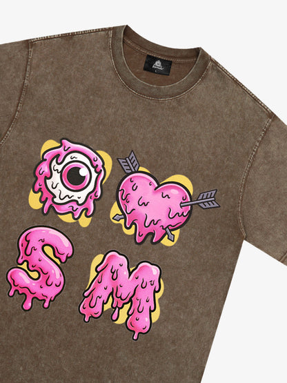 Thesupermade eyeball and love graffiti declaration T-shirt 