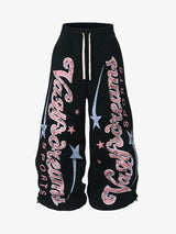 Retro Graphic Fleece-Lined Baggy Sweatpants