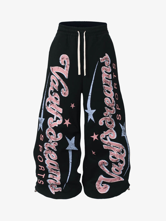 Retro Graphic Fleece-Lined Baggy Sweatpants