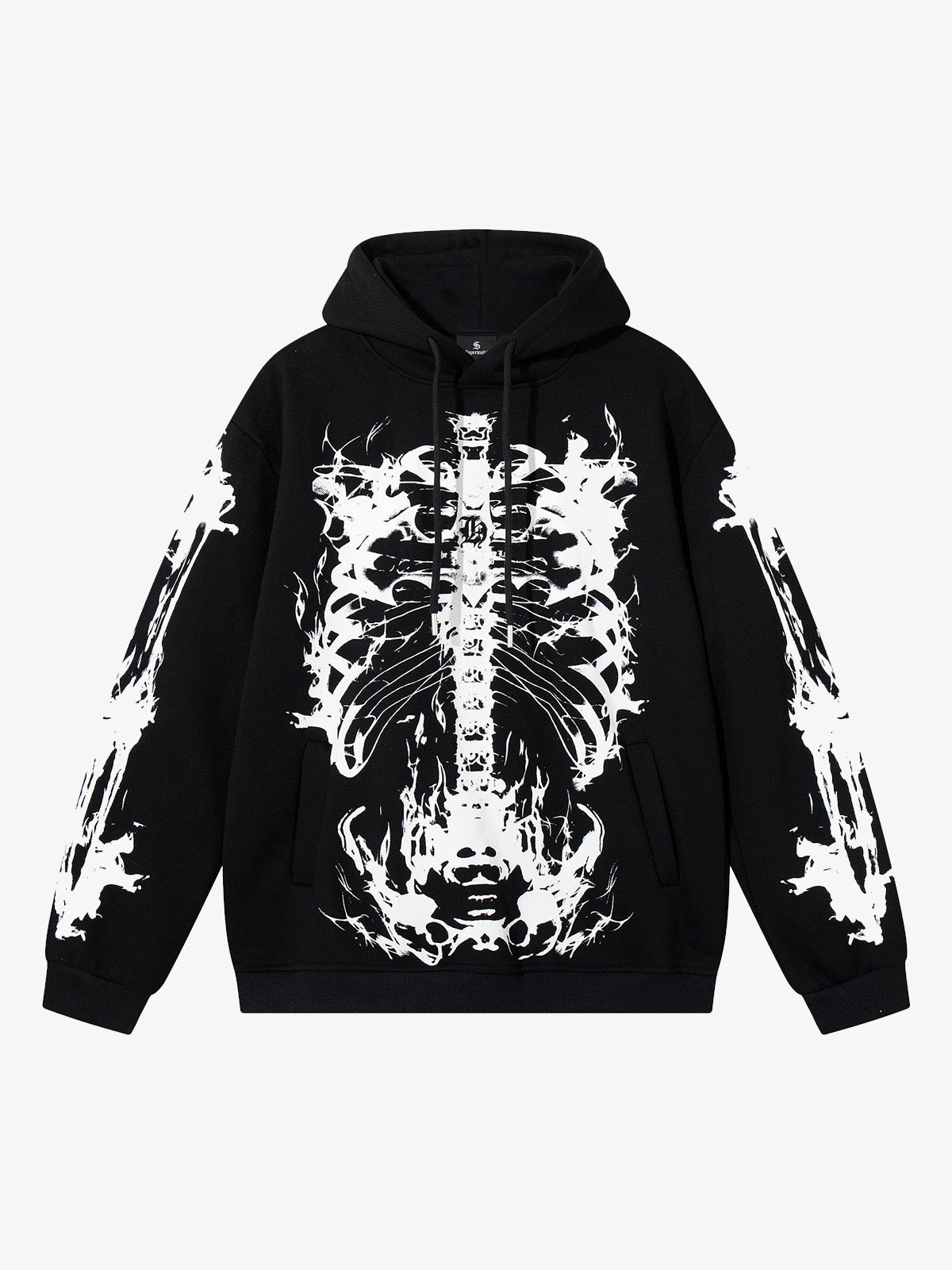 Street Washed Distressed Dark Skeletons Print Hoodie 