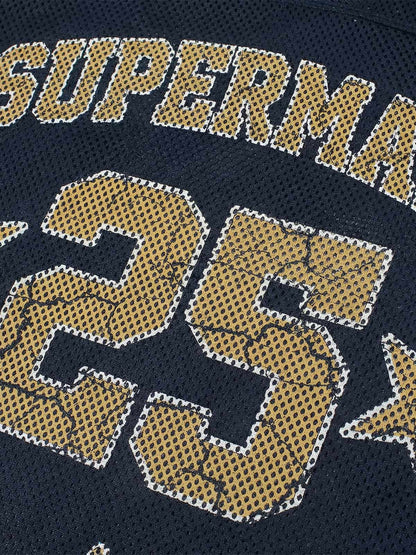 Mesh Flame Print Jersey T-Shirt with Supermade 25 Design 