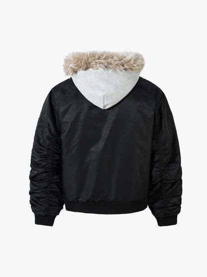 Vintage Fur Hood Padded Zip Up Bomber Jacket