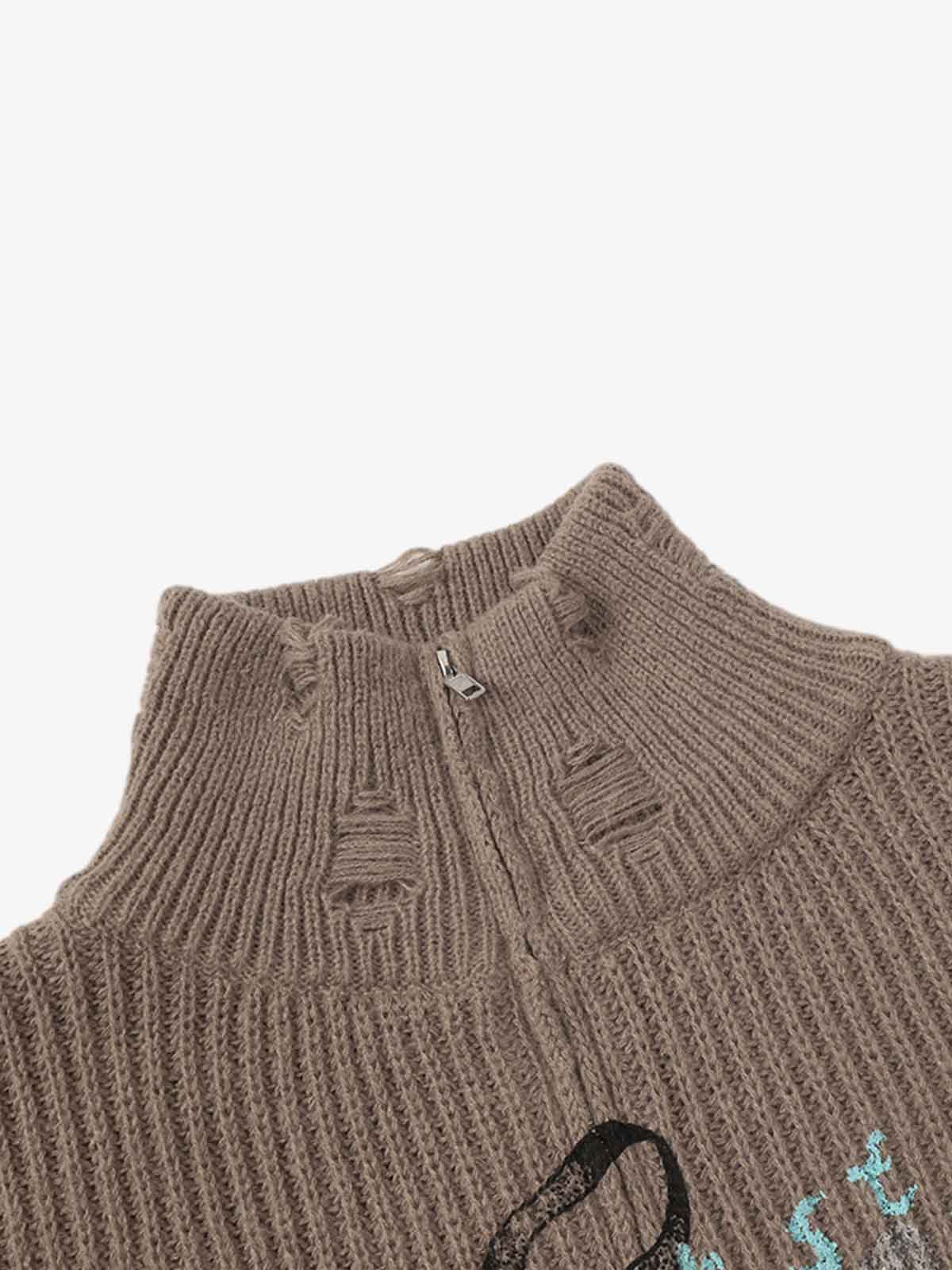 Cozy Cat Graphic Knit Sweater for Casual Wear 