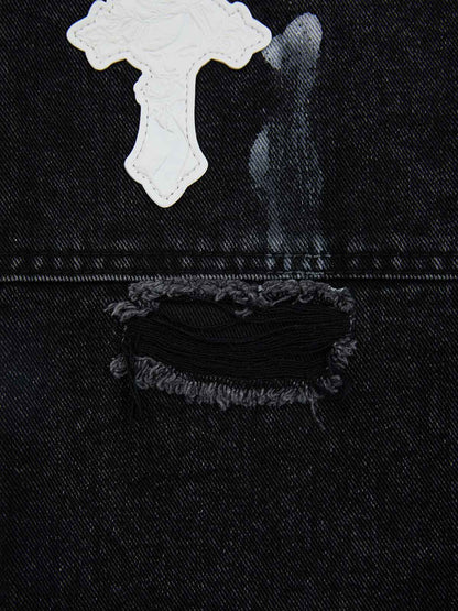 Supermade Retro Distressed Print Heavyweight Canvas Baggy Pants 